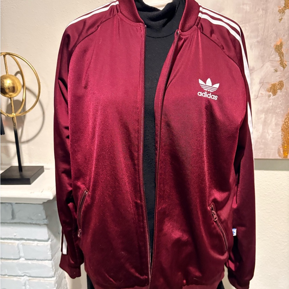 Adidas Burgundy Track Jacket with White Accents